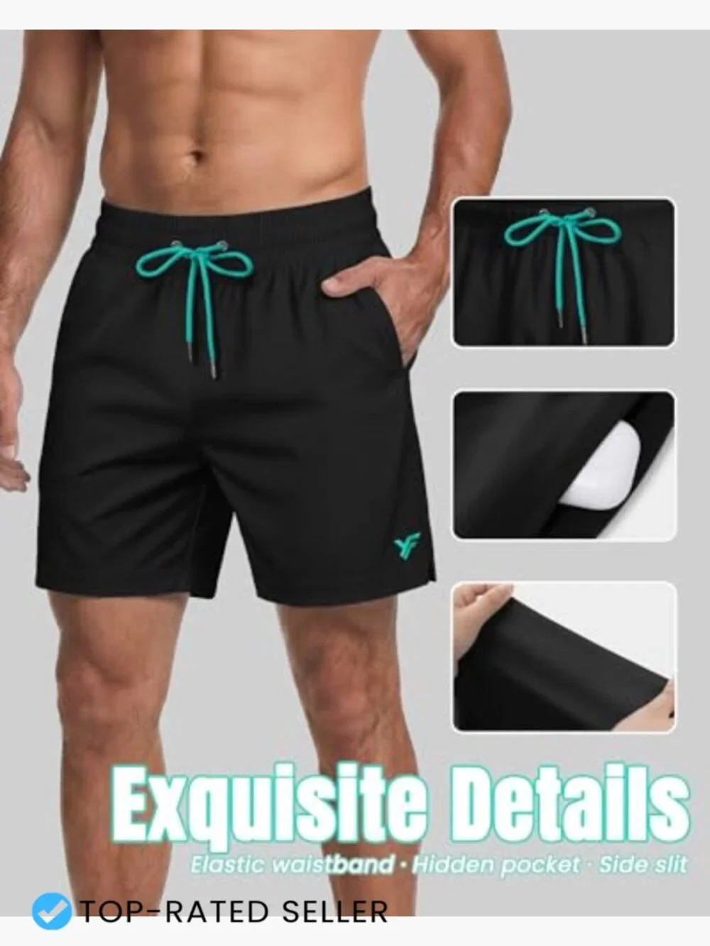 Men's 7 Inch Swim Trunks with Mesh Lining Quick Dry Pockets Athletic Fit Shorts